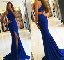 Vestido de noche de sirena azul real, vestido de fiesta Formal de talla grande, con aberturas laterales largos, 2019 2024 - compra barato