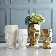 Креативное украшение в виде человеческого лица, Геометрическая Скандинавская Золотая керамическая большая ваза, современная настольная декоративная ваза для гостиной 2024 - купить недорого