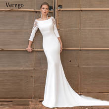 Verngo-vestido de cetim com cauda de sereia, manga 2021, vestido de noiva elegante, treino de varredura simples, vestido de festa de casamento personalizado 2024 - compre barato