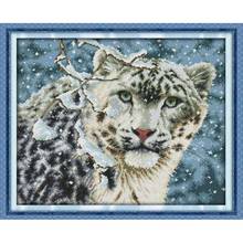 Joy friday estampa animal kit de ponto cruz 14ct padrão 11ct leopardo em neve chinês bordado decoração para casa 2024 - compre barato