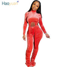 HAOYUAN Velvet Two Piece Set Women Rave Festival Clothing Crop Top and Pant Suit Cute 2 Piece Matching Sets Fall Winter Outfits 2024 - buy cheap