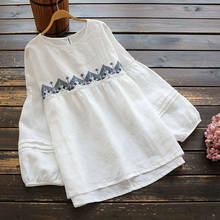 Blusa romântica bordada vintage feminina outono 6635, blusa com decote em o, manga raglan solta, camisa casual, pulôver, rami 2024 - compre barato