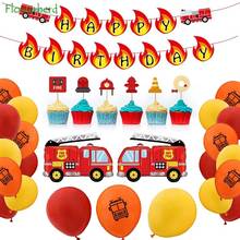 Decoración de fiesta de camión de bomberos, banderines de bombero para fiesta de cumpleaños, decoración de globo 2024 - compra barato