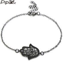 Pipitree Fashion Hamsa Hand Bracelet Black CZ Zircon Stone Chain Link Charm Bracelets & Bangles for Women Men Trendy Jewelry 2024 - buy cheap