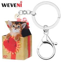 WEVENI Acrylic Valentine's Day Abyssinian Key Chains Animal Key Rings Bag Car Purse Decorations For Women Girls Teen Charms Gift 2024 - buy cheap