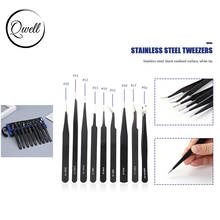 QWELL 9pcs/set  Curved Fine-Tip Anti-static Tweezers Set Stainless Steel for Picking Up Electronics Repairing Hand Tools 2021 2024 - buy cheap