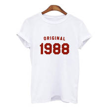 Camiseta feminina com estampa de letras original 1988, manga curta, gola redonda, camiseta solta, verão, moda feminina, camisetas, tops 2024 - compre barato