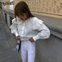 Yojoceli Elegant peter pan collar white lace blouse women Autumn Spring floral cool blouse Casual basic sexy blusas female tops 2024 - buy cheap