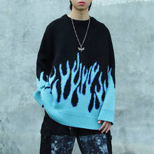 Spring autumn men blue flame hip hop sweater oversize pullover women harajuku casual round neck knitwear 2024 - buy cheap