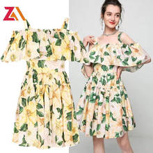 Fashion Runway Summer mini Dresses Women Spaghetti Strap Ruffle Flower Print Vintage Holiday elegant sexy Short Dress clothes ZA 2024 - buy cheap