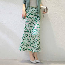 Green Polka Dot Satin Skirt For Women Female Summer 2021 High Waist Elegant A-line Long Skirt High Street Skirt Feme 2024 - buy cheap