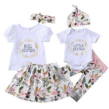 Bebê grande/irmã pouco conjunto de correspondência bebê menina topos macacão floral calças roupa carta roupas conjunto 0-6 anos 2024 - compre barato