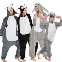 Kids Kigurumi Onesie Adults Animal Overalls Flannel Panda Rabbit Pajamas Winter Boys Sleepwear Girls Kigurumi Pijama Unicornio 2024 - buy cheap