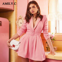 Amily. c 2020 новое летнее женское мини-платье с длинным рукавом, женское модное Клубное платье, сексуальное розовое облегающее платье с v-образным вырезом и поясом, вечерние платья знаменитостей 2024 - купить недорого