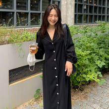 Vestido feminino longo e elegante, vestido solto com manga bufante, primavera 2021 2024 - compre barato