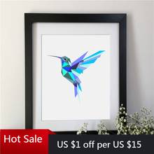 Nordic Hummingbird Canvas Painting Geometric Triangles Grey Posters Print Animals Wall Decor Art Pictures Aesthetic Room Decor 2024 - buy cheap