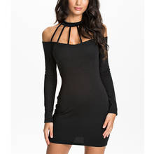 Women Off Shoulder Black Bodycon Full Sleeve Halterneck Sexy Mini Dress Office Party Pullover O-Neck Straight Dress 5XL RS70076 2024 - buy cheap