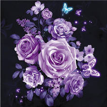 Bordado de diamantes flores de peônia roxa, pintura de diamantes, kits de ponto cruz, rosas, completo, quadrado, resina, mosaico de decoração 2024 - compre barato