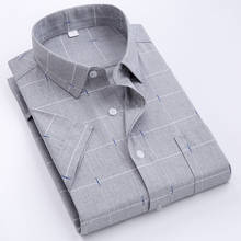 Мужская Повседневная рубашка размера плюс, Клетчатая Мужская рубашка из 100% хлопка, летняя приталенная Мужская рубашка с коротким рукавом 5XL, Одежда Blusas 2024 - купить недорого