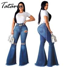 Flare Jeans for Women Blue Casual Women's Ripped Denim Pants Plus Size High Waisted Flared Trouser 2022Spring Sexy Pants Female 2024 - buy cheap