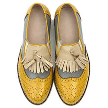 Handmade Genuine Leather Women Shoes Bullock Flats Shoes British Wind Oxford Shoes Fringes Single Shoe Female Big Size 34-45 2024 - buy cheap