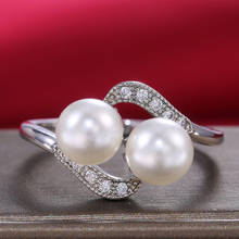 Anillos entrelazados de Color plata con perlas dobles para mujer, anillo de bodas de perlas de agua dulce, joyería de fiesta de compromiso a la moda, venta al por mayor 2024 - compra barato