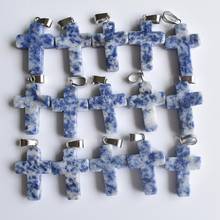 2020 fashion Hot Sell Natural Sodalite stone Cross charms pendants stone for jewelry making 50pcs/lot Wholesale free shipping 2024 - buy cheap