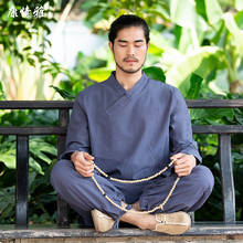Men tai chi kungfu meditação uniformes linho manga longa solta camisa de yoga calças bloomers masculino casual yoga exercício conjunto activewear 2024 - compre barato