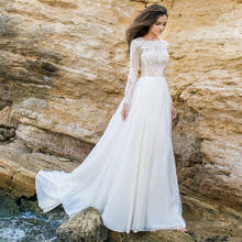 Vestido de novia de encaje de manga larga, elegante, de gasa, blanco, 2021 2024 - compra barato