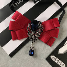 High-End Fabric Bow Tie Brooch Fashion Rhinestone Bowknot Necktie Lapel Pins and Brooches Wedding Clothing Jewelry Gifts for Men 2024 - buy cheap