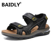 Summer Outdoor Men Sandals Genuine Leather Men's Slippers Breathable Casual Men Summer Water Shoes Air Cushion Beach Sandals 2024 - buy cheap