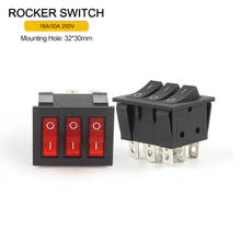 KCD3 40.3X33.3mm Rocker Switch With Red Ligh 3 Way Black Switch 9 Pin 2 Position ON-OFF/ON-ON 16A/30A 250VAC Triple Power Switch 2024 - buy cheap
