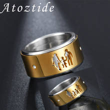 Золотое кольцо Atoztide из нержавеющей стали с цирконом вращающееся кольцо для отца, матери и ребенка, модный дизайн для женщин и семьи, ювелирные изделия для девочек 2024 - купить недорого