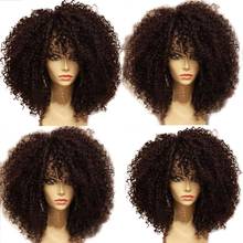 Афро вьющиеся кружевные человеческие волосы для чернокожих женщин, Короткие бесклеевые бразильские волосы Remy с челкой, предварительно выщипанные с детскими волосами 2024 - купить недорого