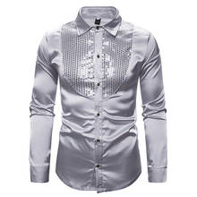 Camisa masculina com lantejoulas e prata, camisa slim de manga comprida para homens, camisa masculina para festa de casamento ou dj, 2022 2024 - compre barato