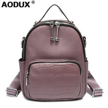 Aodux-mochila de piel de vaca 100% auténtica para mujer, morral de diseño de Color blanco y negro, bolsa de piel de vaca de capa superior, estilo de libro 2024 - compra barato