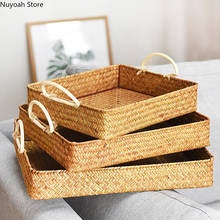 Household Fruit Basket Seagrass Woven Storage Basket Storage Box Rattan Woven Handle Tray Sundries Household Tidy Basket 2024 - buy cheap