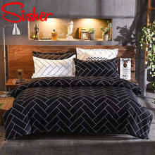 Conjunto de roupa de cama estampa geométrica, preto, listrado, king size, capa de edredom, casal, queen completo, roupas de cama 2024 - compre barato