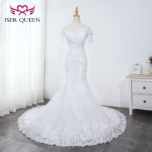 O pescoço Tassel Beading Lantejoulas Bordados Sereia Vestidos de Casamento Lace up Elegante Pure White Nupcial Vestido Elegante Europeu WX0042 2024 - compre barato