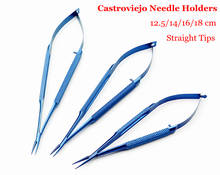 Castroex-agulhas cirúrgicas de titânio, suporte de agulha curvo e reto, ferramentas oftálmicas, 12.5cm/14cm/16cm/18cm, 1 peça 2024 - compre barato