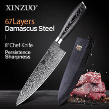 Xinzuo 8 "polegadas faca do chef china 67 camadas de alta carbono damasco aço inoxidável cozinha pro cutelo facas pakkawood lidar com 2024 - compre barato