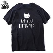 Мужская свободная футболка COOLMIND из 100% хлопка с забавным принтом кота, летняя мужская футболка с круглым вырезом и коротким рукавом 2024 - купить недорого