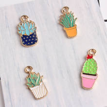 10pcs/lot DIY Alloy Metal Enamel Cactus Charms Fashion Potted Succulent Plants Pendants For Bracelet Earrings Jewelry Making 2024 - buy cheap