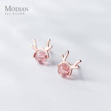 Modian-pendientes de plata de ley 925 de cristal de fresa rosa para mujer, aretes pequeños de ciervo, Gfits, nuevo diseño 2024 - compra barato