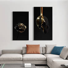 Abstract Gold Black Rose Skull Canvas Painting Wall Art Posters and Prints Modern Cuadros Wall Art Picture for Living Room Decor 2024 - buy cheap