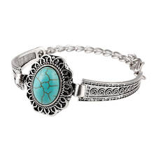 FYJS Unique Silver Plated Alloy Oval Green Turquoises Stone Bracelet Vintage Style Jewelry 2024 - buy cheap