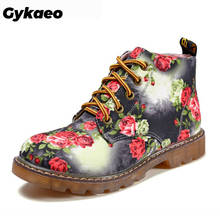 Женские ботильоны на шнуровке, повседневные короткие ботинки в Корейском стиле ретро, с цветочным принтом, весна 2022 2024 - купить недорого