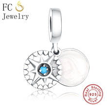 Fc jewelry pingentes originais de marca, pingentes de contas, prata esterlina 925, bússola, azul, pedra cz, esmalte 2024 - compre barato