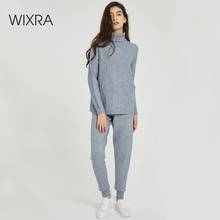 Wixra-Conjunto de Jersey de cuello alto para mujer, Tops geométricos informales y pantalones largos de punto, conjuntos de 2 piezas, otoño e invierno, 2019 2024 - compra barato