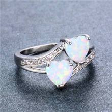 Bonito feminino pequeno coração anel de noivado boho branco azul fogo opala anel de jóias vintage anéis de casamento para mulher 2024 - compre barato